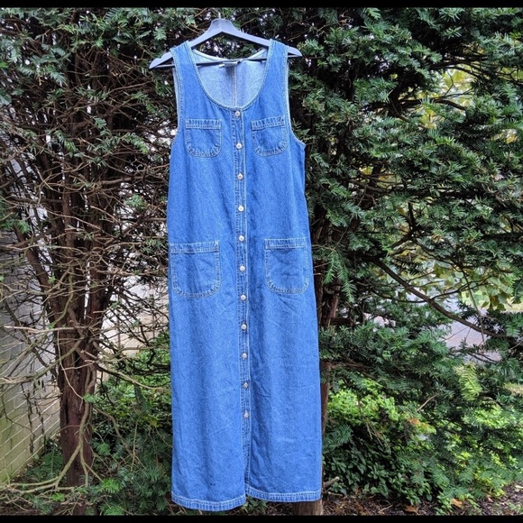 Vintage True Blue 52" Long Button Up Denim Dress - Picture 3 of 5